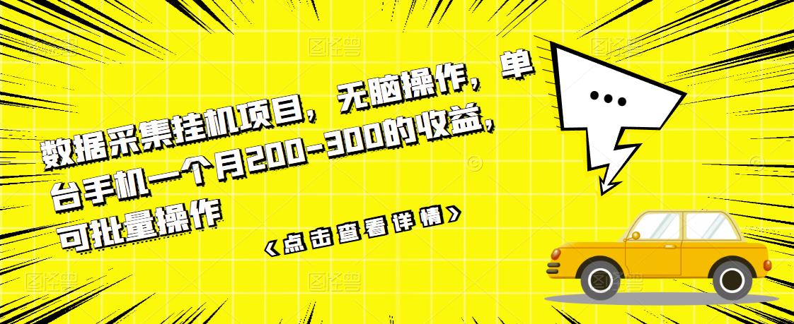 数据采集挂机项目，无脑操作，单台手机一个月200-300的收益，可批量操作-小二项目网