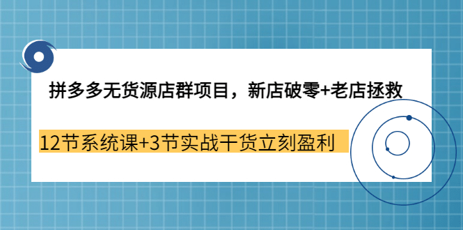 拼多多无货源店群项目，新店破零 老店拯救 12节系统课 3节实战干货立刻盈利-小二项目网