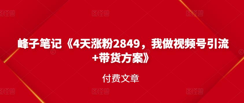 峰子笔记《4天涨粉2849，我做视频号引流 带货方案》付费文章-小二项目网