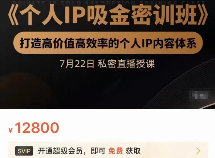 个人IP吸金密训班，打造高价值高效率的个人IP内容体系（价值12800元）-小二项目网