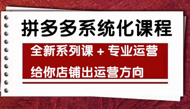 车神陪跑，拼多多系统化课程，全新系列课 专业运营给你店铺出运营方向-小二项目网