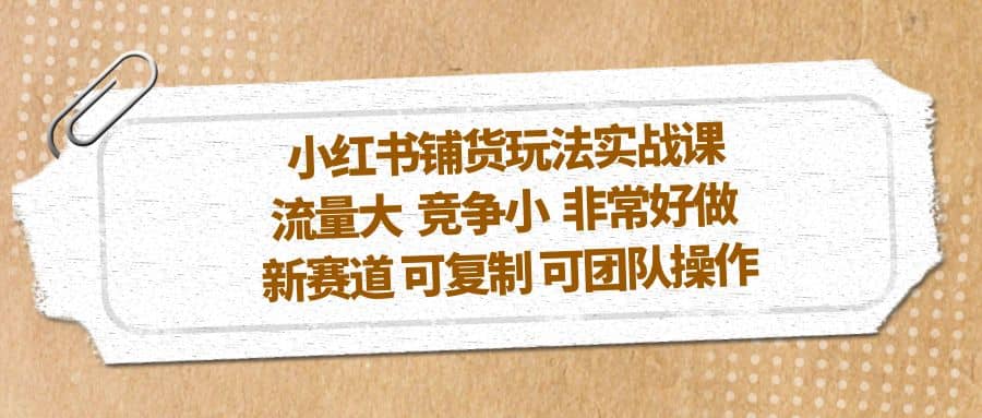 小红书铺货玩法实战课，流量大 竞争小 非常好做 新赛道 可复制 可团队操作-小二项目网