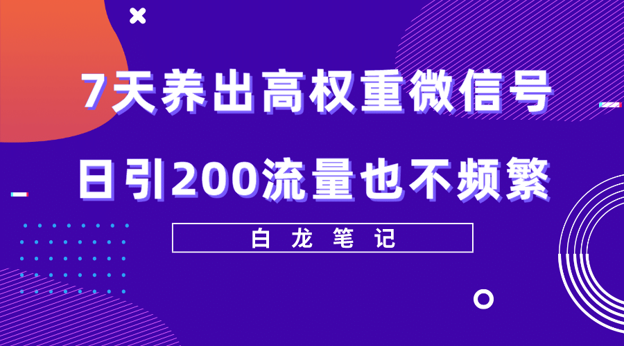 7天养出高权重微信号，日引200流量也不频繁，方法价值3680元-小二项目网