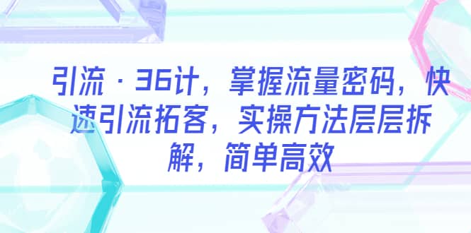 引流·36计，掌握流量密码，快速引流拓客，实操方法层层拆解，简单高效-小二项目网