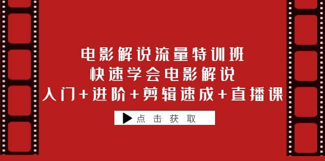 电影解说流量特训班：快速学会电影解说，入门 进阶 剪辑速成 直播课-小二项目网