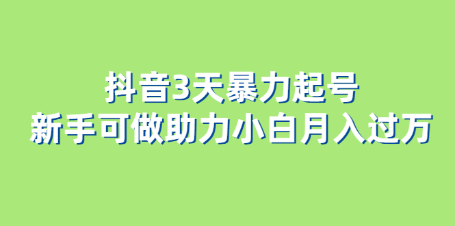 抖音3天暴力起号新手可做助力小白月入过万-小二项目网