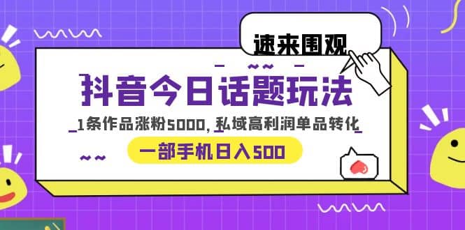 抖音今日话题玩法，1条作品涨粉5000，私域高利润单品转化 一部手机日入500-小二项目网