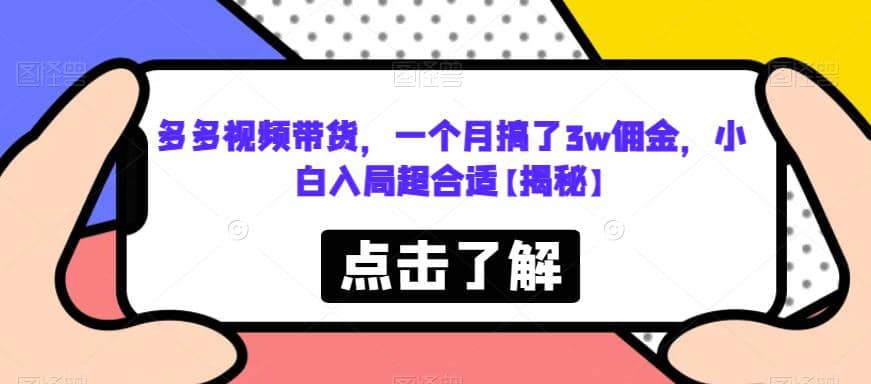 多多视频带货，一个月搞了3w佣金，小白入局超合适【揭秘】-小二项目网