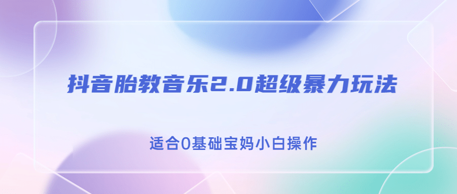 抖音胎教音乐2.0，超级暴力变现玩法，日入500 ，适合0基础宝妈小白操作-小二项目网