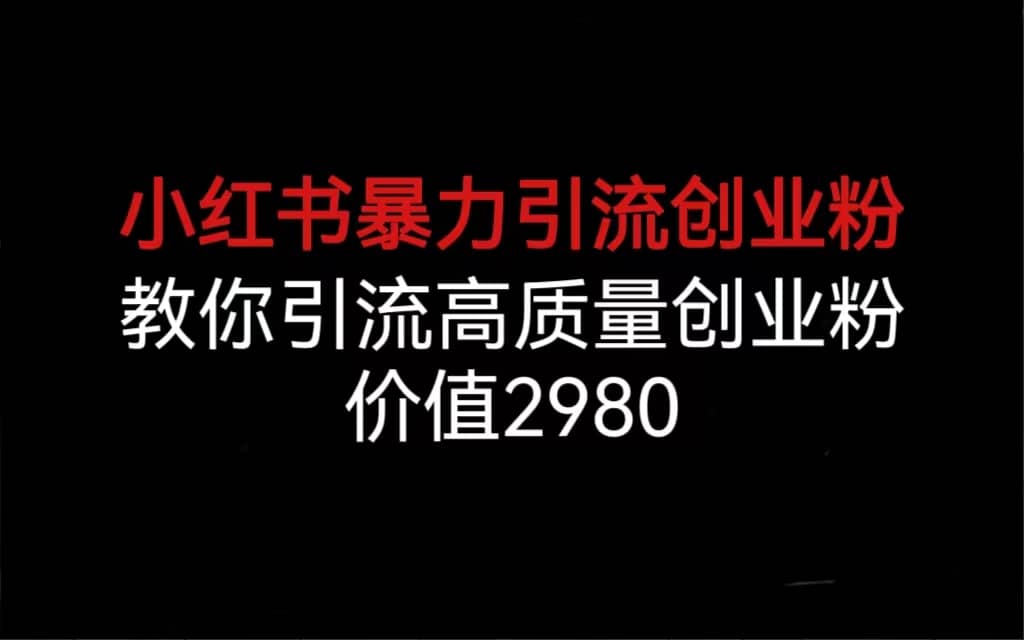 小红书暴力引流创业粉，教你引流高质量创业粉，价值2980-小二项目网