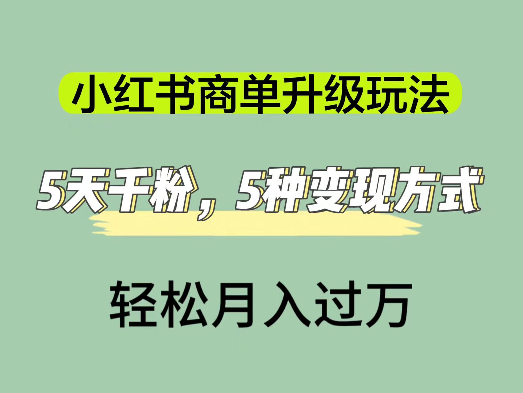 小红书商单升级玩法，5天千粉，5种变现渠道，轻松月入1万-小二项目网