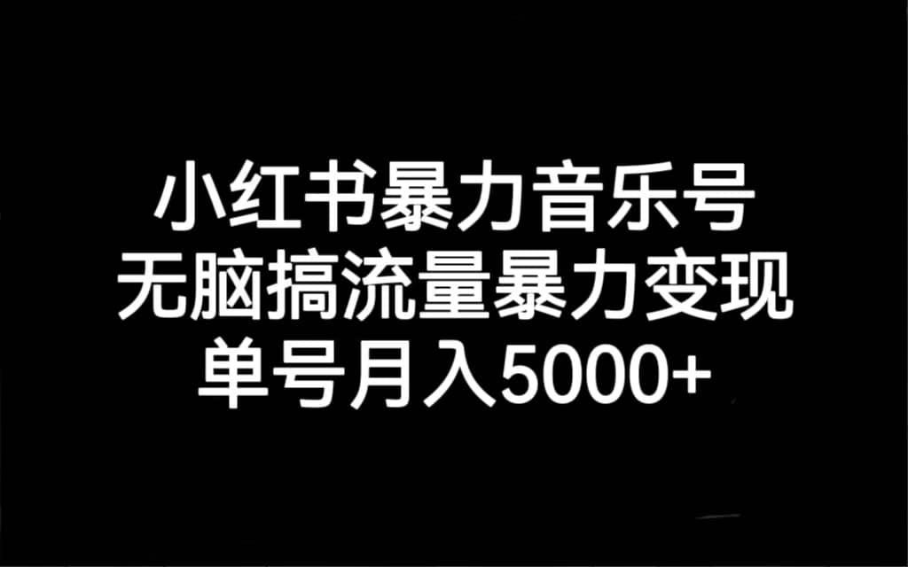 小红书暴力音乐号，无脑搞流量暴力变现，单号月入5000-小二项目网