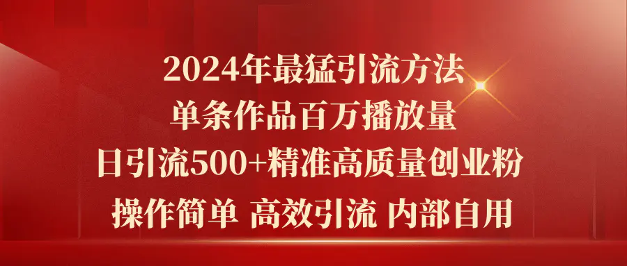 2024年最猛暴力引流方法，单条作品百万播放 单日引流500+高质量精准创业粉-小二项目网