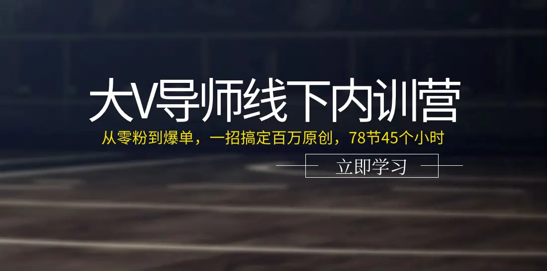 大V导师线下内训营：从零粉到爆单，一招搞定百万原创，78节45个小时-小二项目网