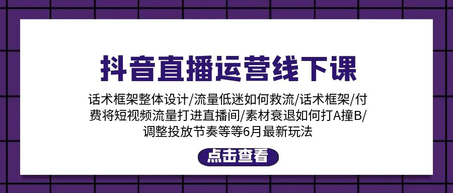 抖音直播运营线下课：话术框架/付费流量直播间/素材A撞B/等6月新玩法-小二项目网