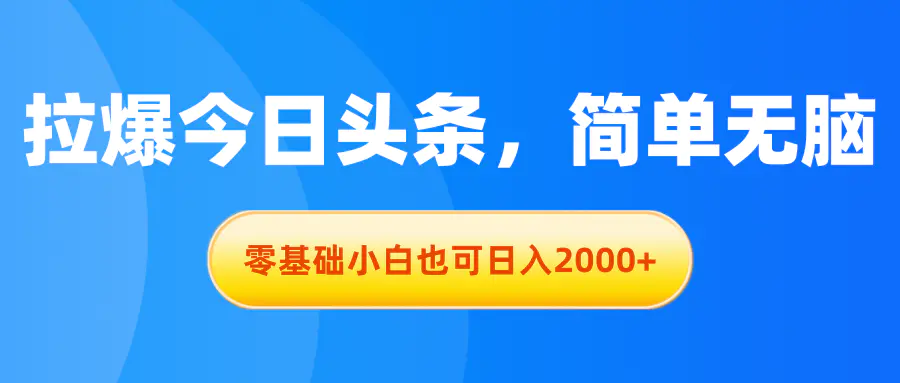 拉爆今日头条，简单无脑，零基础小白也可日入2000+-小二项目网