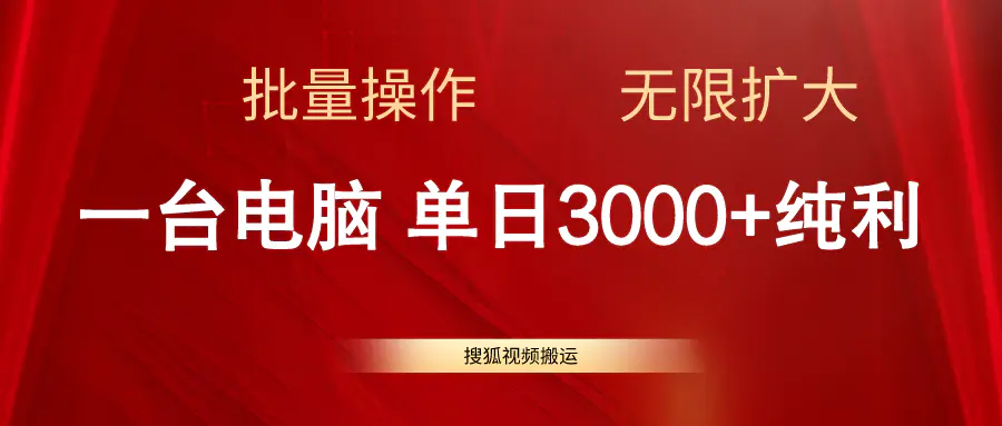 搜狐视频搬运，一台电脑单日3000+，批量操作，可无限扩大-小二项目网