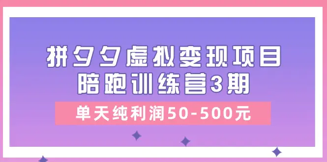 某收费培训《拼夕夕虚拟变现项目陪跑训练营3期》单天纯利润50-500元-小二项目网