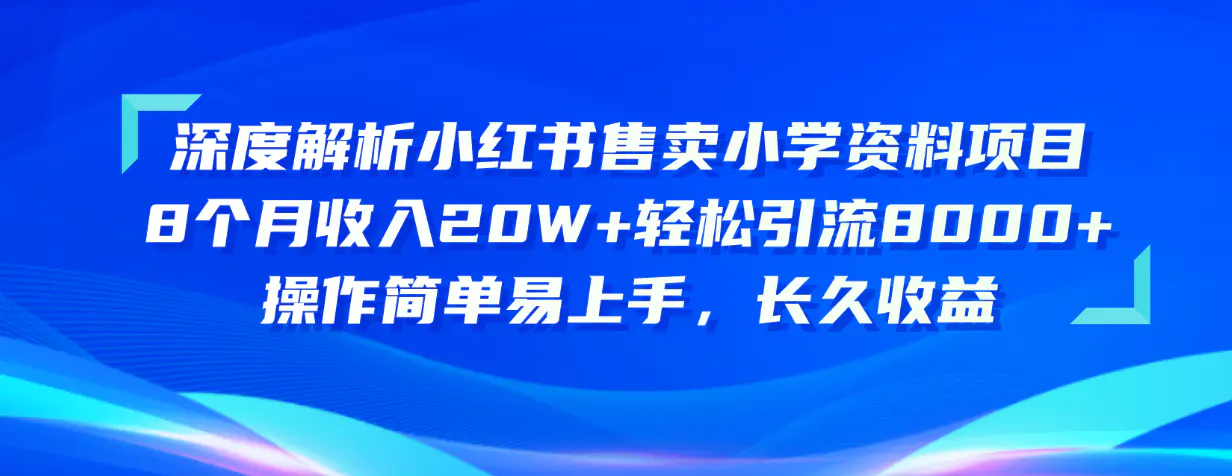 深度解析小红书售卖小学资料项目 8个月收入20W+轻松引流8000+操作简单-小二项目网