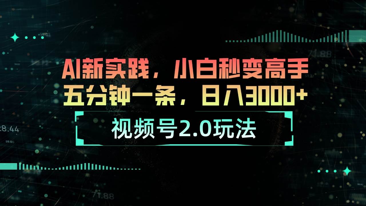 视频号2.0玩法 AI新实践，小白秒变高手五分钟一条，日入3000+-小二项目网