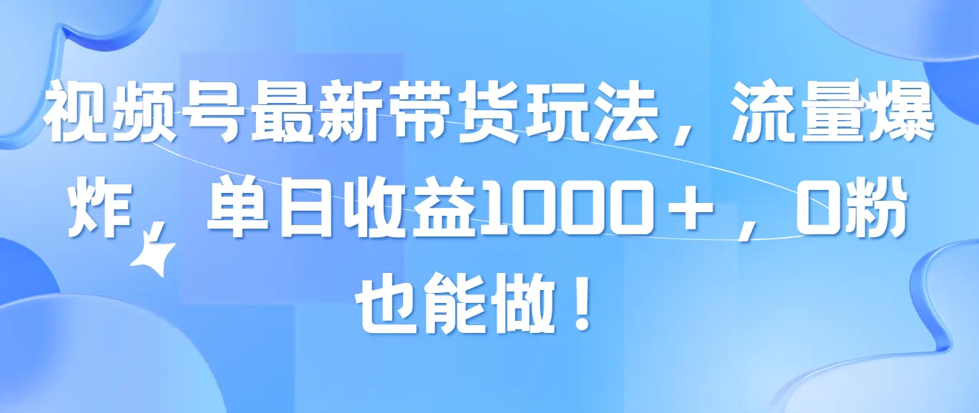 视频号最新带货玩法，流量爆炸，单日收益1000＋，0粉也能做！-小二项目网