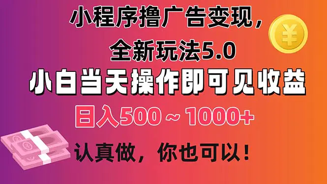 小程序撸广告变现，全新玩法5.0，小白当天操作即可上手，日收益 500~1000+-小二项目网