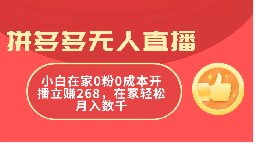 拼多多无人直播，小白在家0粉0成本开播立赚268，在家轻松月入数千-小二项目网