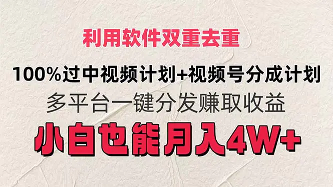 利用软件双重去重，100%过中视频+视频号分成计划小白也可以月入4W+-小二项目网