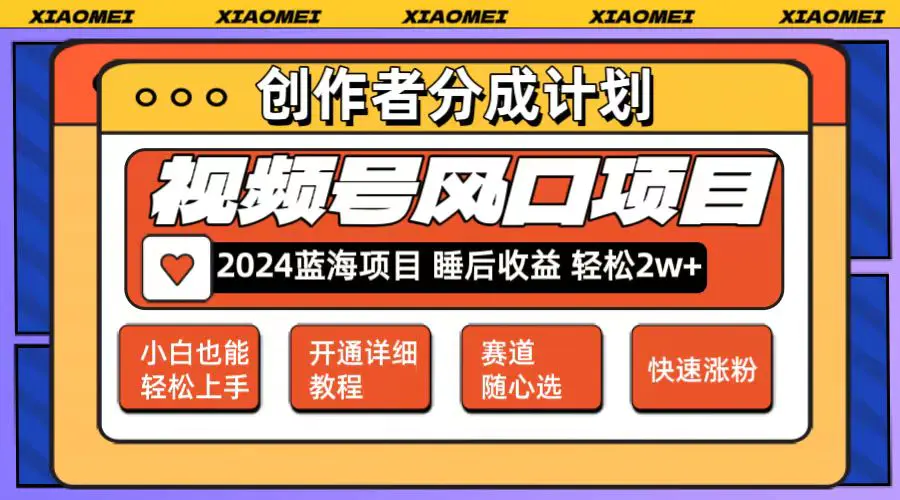 微信视频号大风口项目 轻松月入2w+ 多赛道选择，可矩阵，玩法简单轻松上手-小二项目网