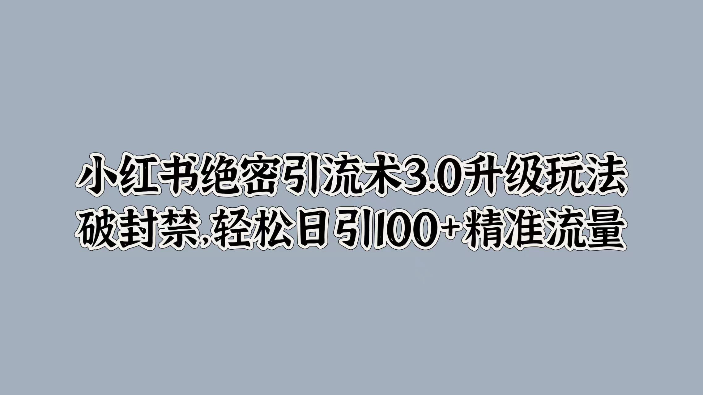 小红书绝密引流术3.0升级玩法，破封禁，轻松日引100+精准流量-小二项目网