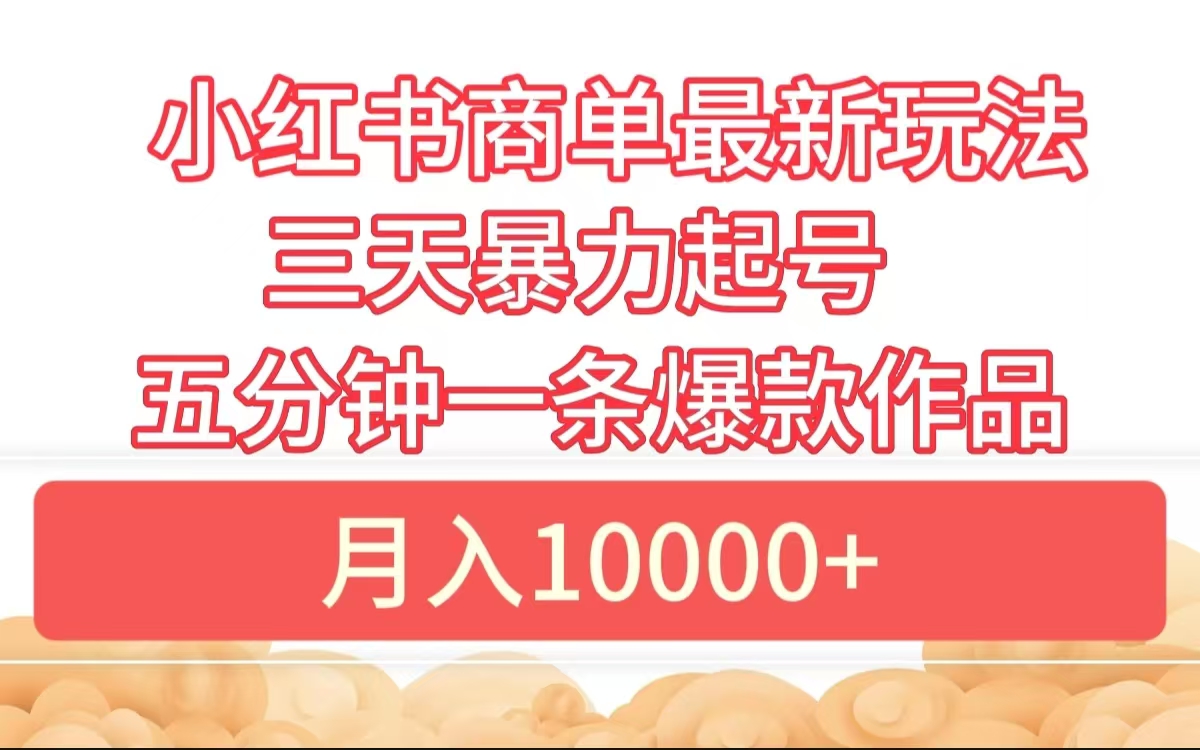 小红书商单最新玩法 3天暴力起号 5分钟一条爆款作品 月入10000+-小二项目网