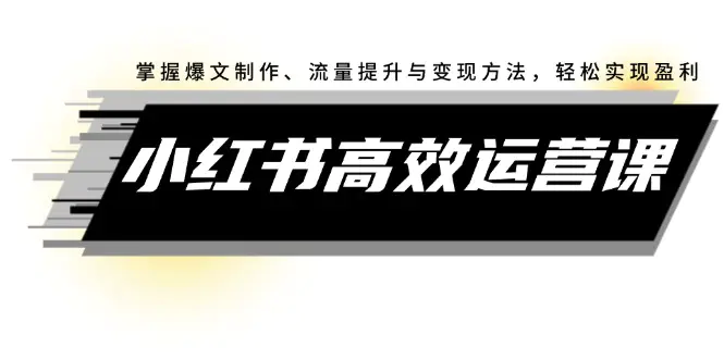 小红书高效运营课：掌握爆文制作、流量提升与变现方法，轻松实现盈利-小二项目网