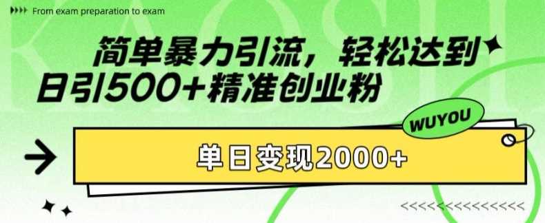 简单暴力引流轻松达到日引500+精准创业粉，单日变现2k【揭秘】-小二项目网