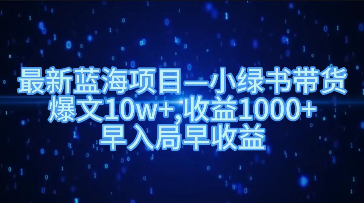 最新蓝海项目小绿书带货，爆文10w＋，收益1000＋，早入局早获益！！-小二项目网