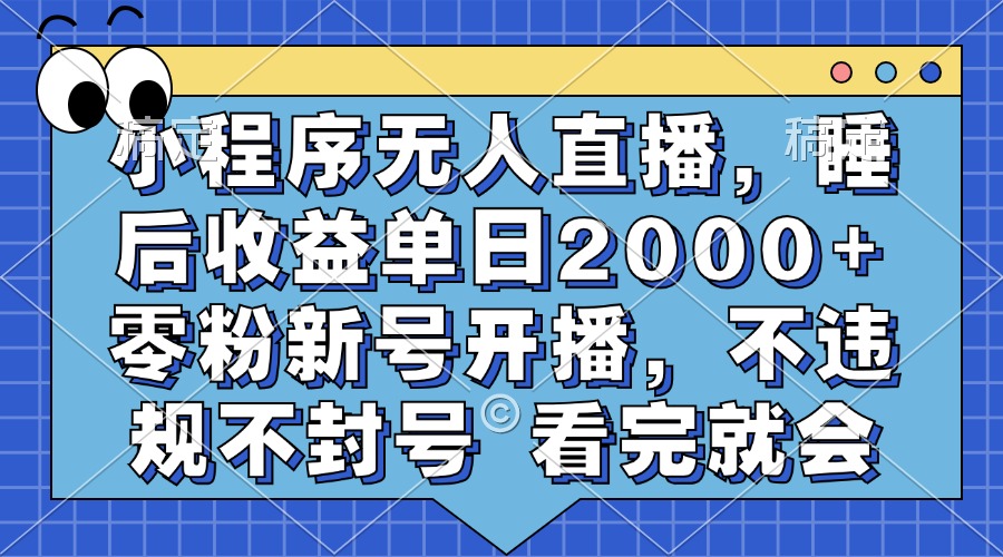 小程序无人直播，睡后收益单日2000+ 零粉新号开播，不违规不封号 看完就会-小二项目网