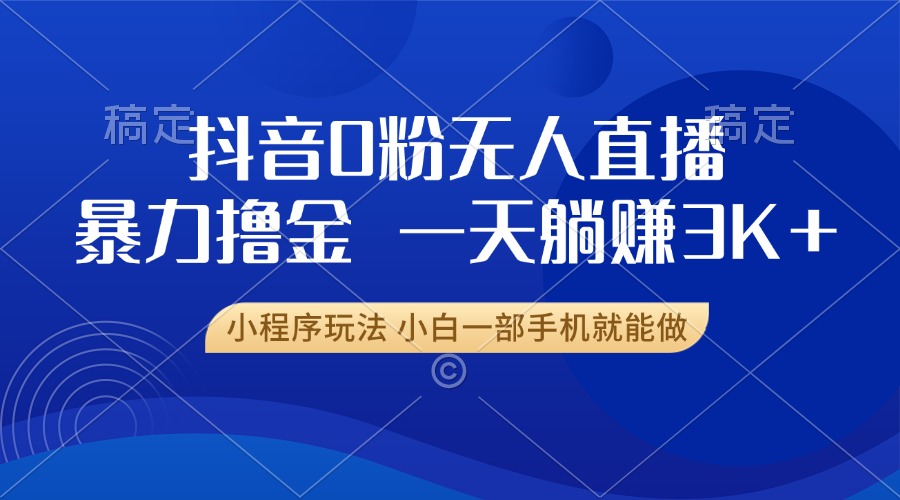 抖音0粉开播，新口子，不违规不封号， 小白可做，一天躺赚3k+-小二项目网