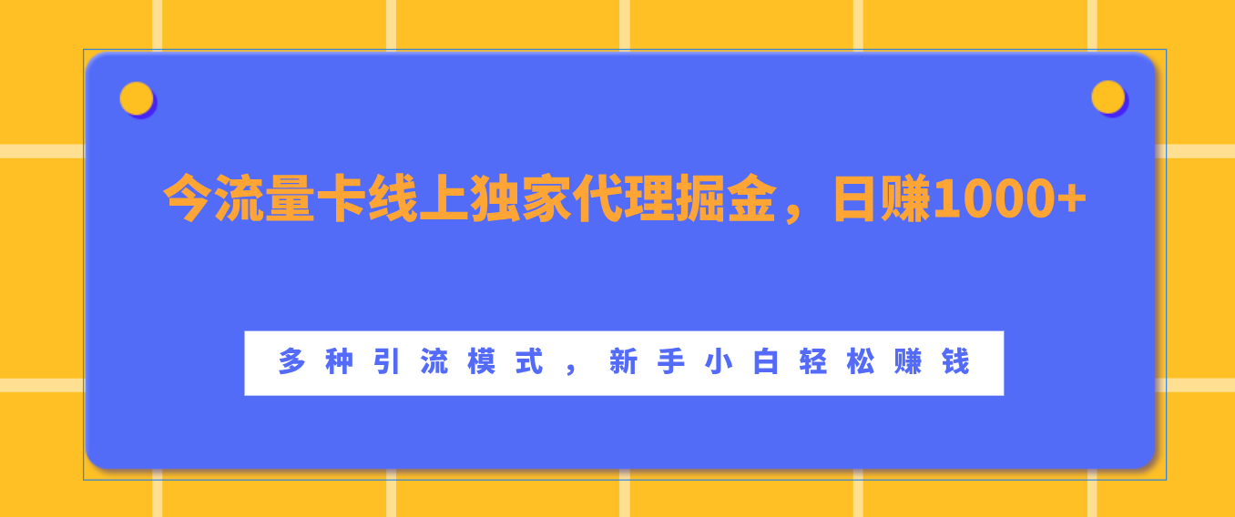 流量卡线上独家代理掘金，日赚1000+ ，多种引流模式，新手小白轻松赚钱-小二项目网