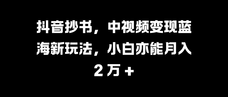 抖音抄书，中视频变现蓝海新玩法，小白亦能月入 2 万 +-小二项目网