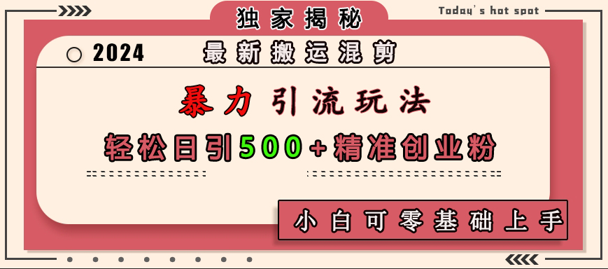 最新搬运混剪暴力引流玩法，轻松日引500+精准创业粉，小白可零基础上手-小二项目网