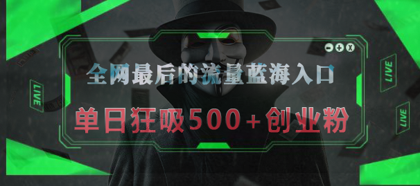 全网最后的流量蓝海入口，半小时引流50+创业粉，单日狂吸500+创业粉-小二项目网