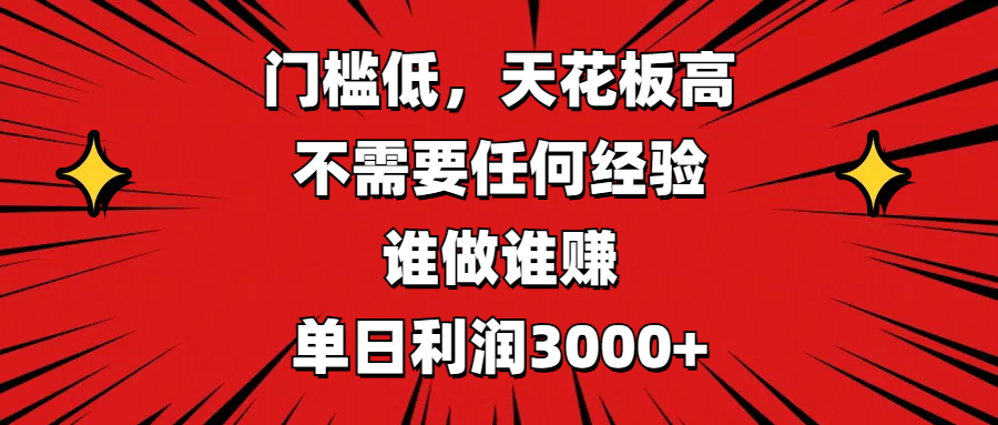 门槛低，收益高，不需要任何经验，谁做谁赚，单日利润3000+-小二项目网