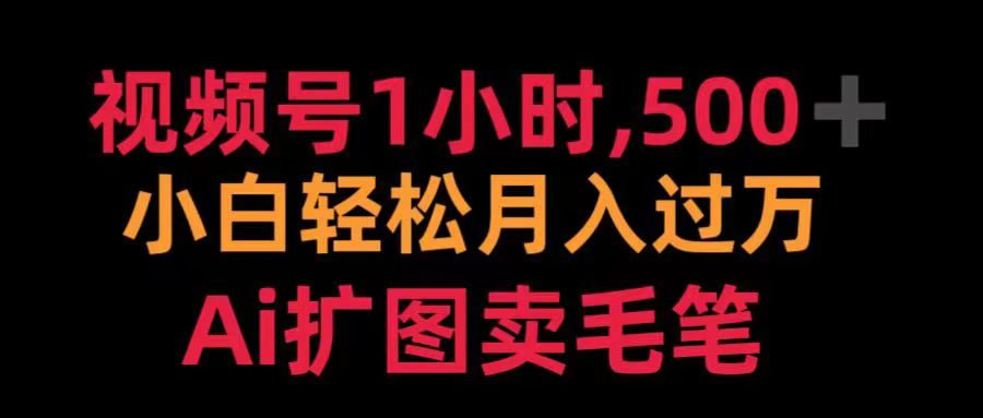 视频号每天1小时，收入500＋，Ai扩图卖毛笔-小二项目网