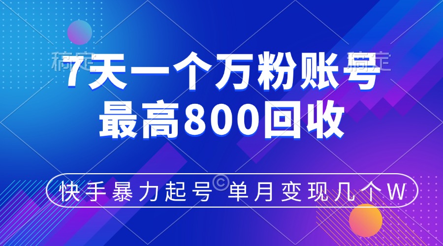 快手暴力起号，7天涨万粉，小白当天起号，多种变现方式，账号包回收，单月变现几个W-小二项目网