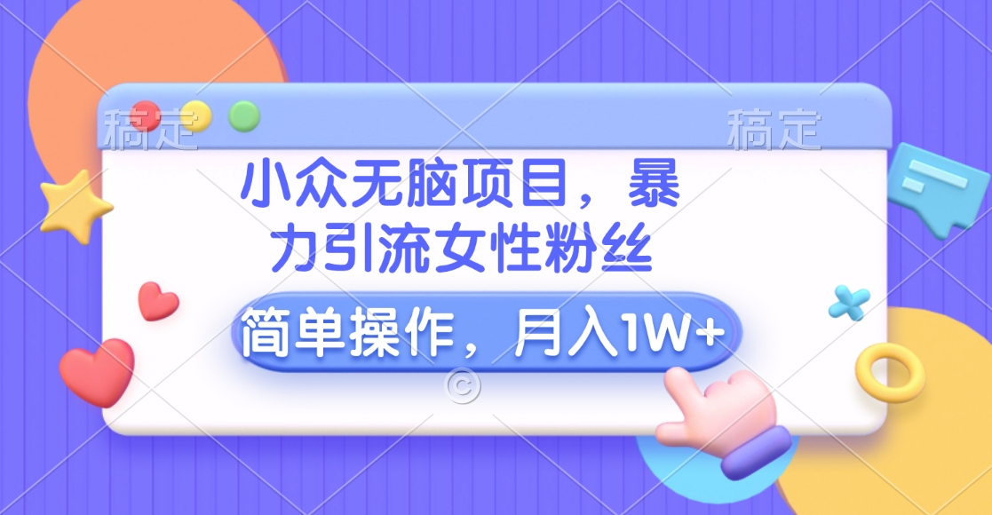 小众无脑项目，暴力引流女性粉丝，简单操作，月入10000+元-小二项目网