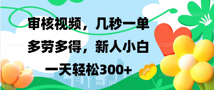 审核视频，几秒一单，多劳多得，新人小白一天轻松300+-小二项目网