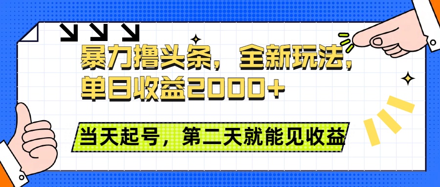 暴力撸头条全新玩法，单日收益2000+，小白也能无脑操作，当天起号，第二天见收益-小二项目网