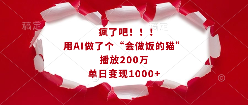 疯了吧！！！用AI做了个“会做饭的猫”，播放200万，单日变现1000+-小二项目网