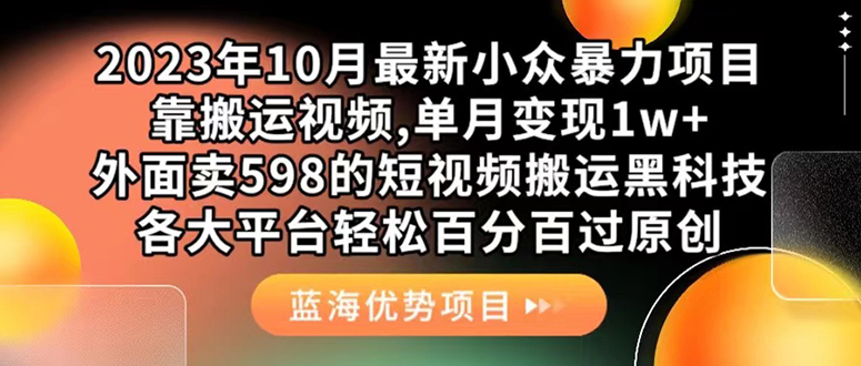 外面卖598的10月最新短视频搬运黑科技，各大平台百分百过原创 靠搬运月入1w-小二项目网